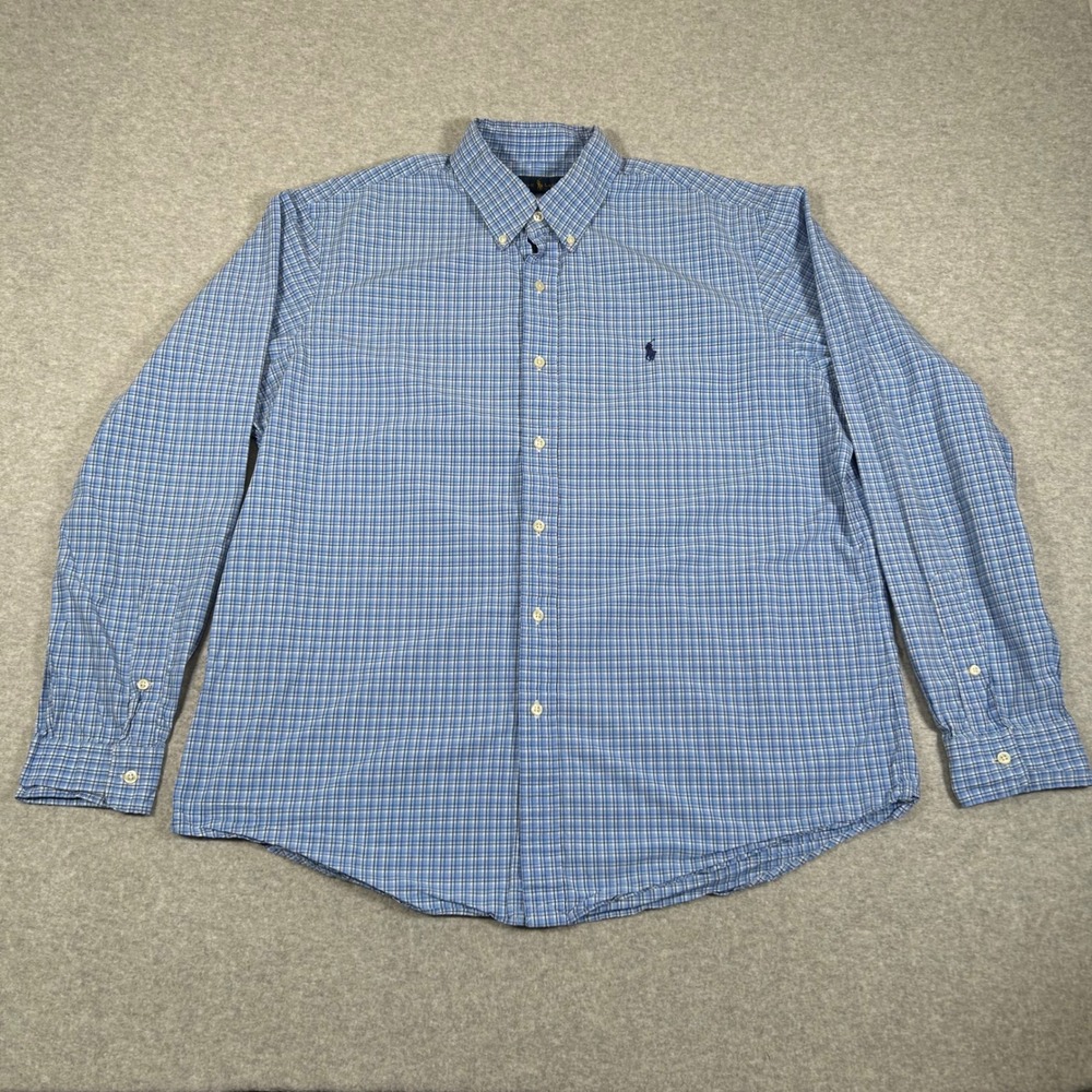 Ralph Lauren Plaid Button Down Mens XL Blue Long Sleeve Preppy Officewear - Picture 2 of 7